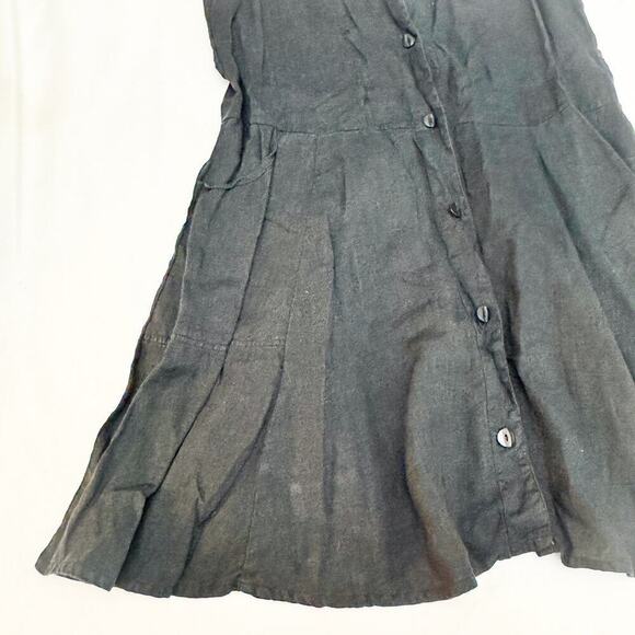 Flax 100% Linen Black Sleeveless A Line Loose Fitting Dress Pockets Size M - Picture 3 of 5